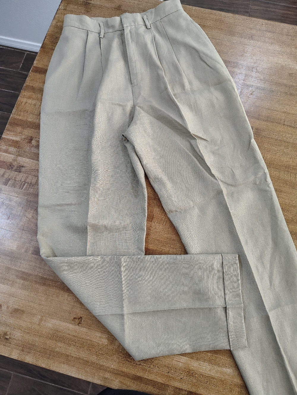 Vintage CLASSIQUESS ENTIER  High Waisted 100% LINEN Tan Pleated Pants RN 58665